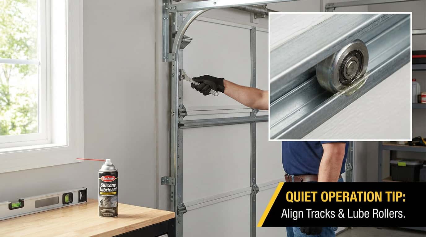 Garage door track alignment & roller maintenance. Quiet operation, torsion/extension spring repair.