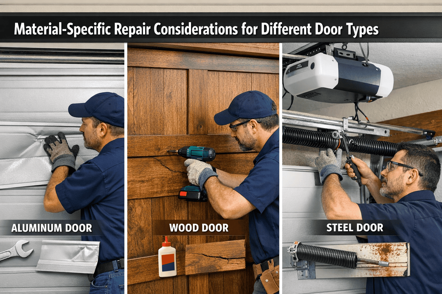 Door repair guide: Wood, steel, & glass. Garage door technician tips for openers & springs.