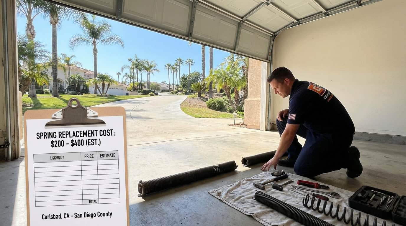 Garage Door Spring Replacement Cost Carlsbad CA. Broken spring repair San Diego County.
