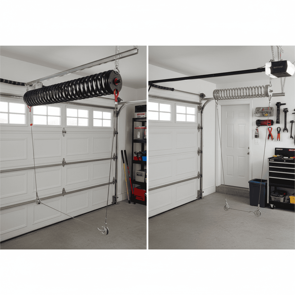 Torsion vs. Extension Springs: Garage door springs explained. Function difference.